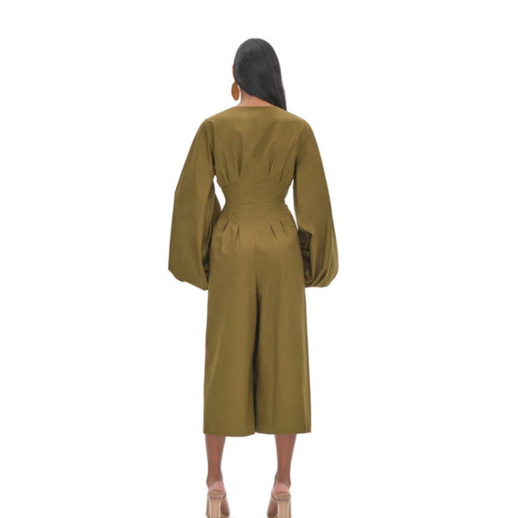 Andrea Iyamah Nia Culotte Jumpsuit 100% Cotton Olive Green‎ Boho Size Large NWT - Picture 3 of 6